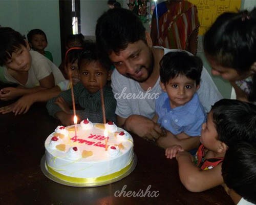 A birthday celebration of a child at the orphanage.