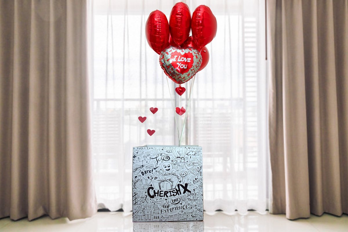 Balloon Surprise Box With Heart Shape Helium Balloons In Bangalore Bangalore 1855