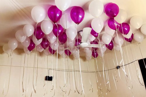 White and Magenta Balloon Decoration at your home in Delhi, Gurgaon, Noida, NCR