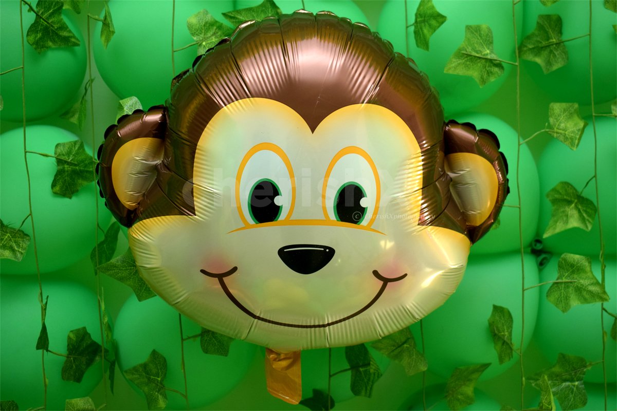 A monkey foil balloon to make it fun and realistic for your kid's birthday surprise.