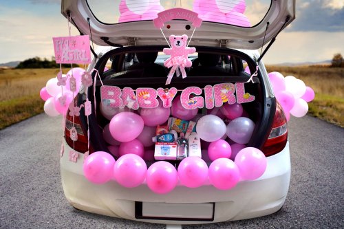 Surprise the mother-to-be with this amazing baby girl Carboot decor.