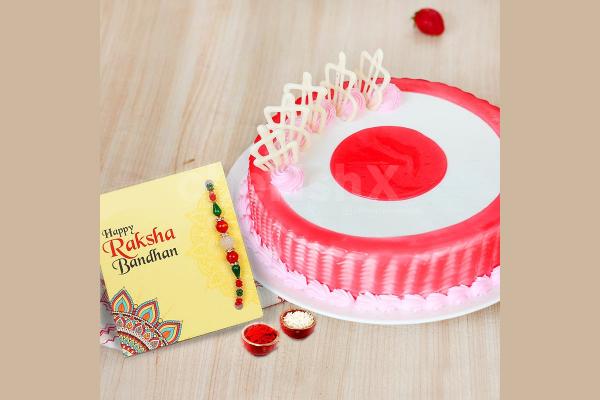 Rakhi and Strawberry cake home delivery