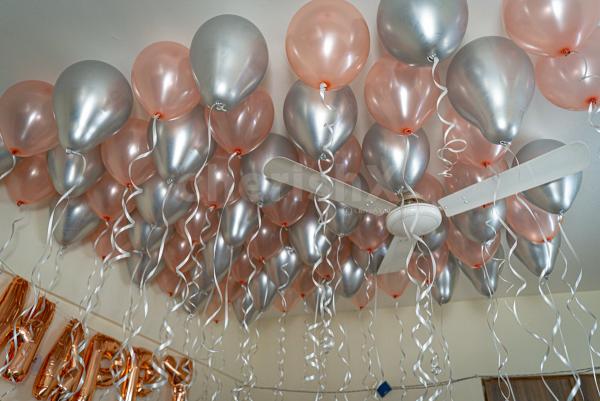 Rosegold and silver chrome balloon decoration by cherishx with Happy Birthday foil balloons