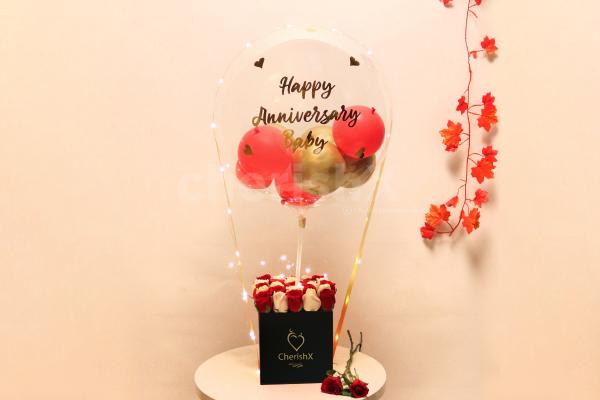 Express your appreciation with CherishX's Red & Gold Balloon Bucket!