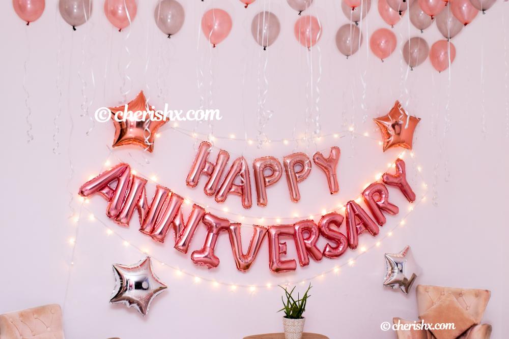 Whether it's your 1st or 25th anniversary, celebrate it with CherishX's Happy Anniversary Rose Gold Decoration!