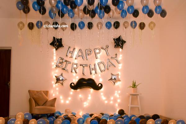 Blue & Silver Themed Birthday Decorations for Husband or Father