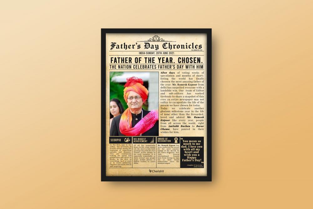 A wonderfully framed newspaper specially curated to gift your father.