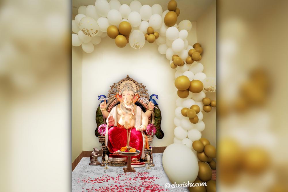CherishX's White and Golden Ganesh Chaturthi Balloon Decoration.