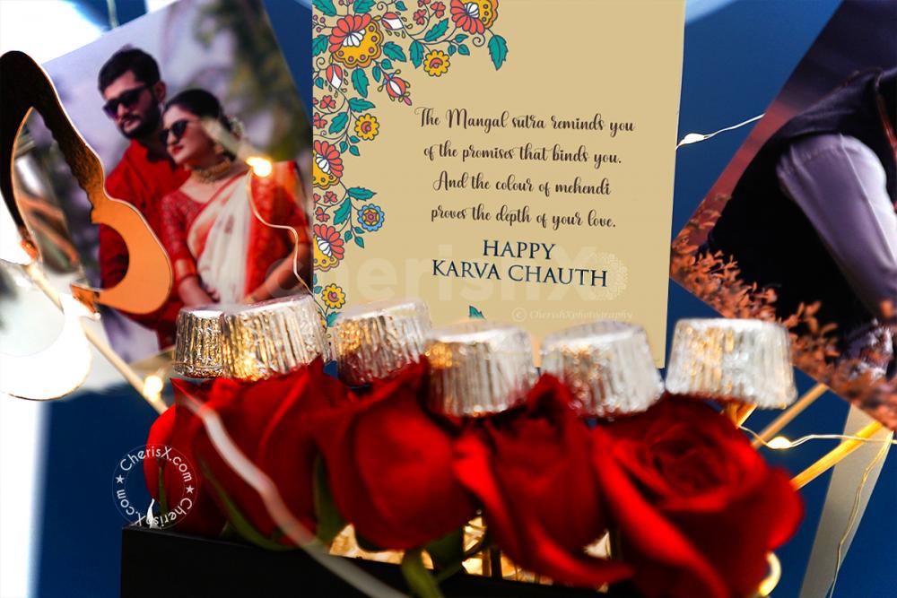 Make your Karwa Chauth Celebration Special with this pretty Red Rose Bucket with Initial Letter.
