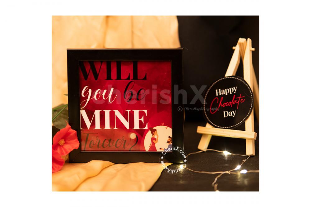 Romantic Valentine's Countdown black box has Black frame with a customized question to ask your partner