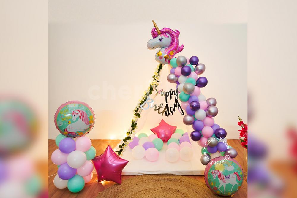 A Unicorn theme Decoration by CherishX for your baby shower, baby naming and kid's birthday celebration!
