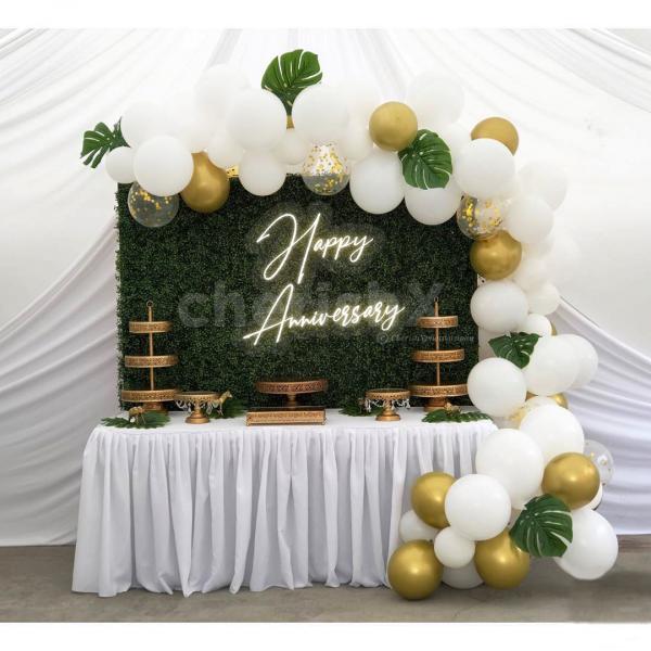 Book this White and Golden Leaf Backdrop for your birthday, Anniversary or Baby shower celebration.