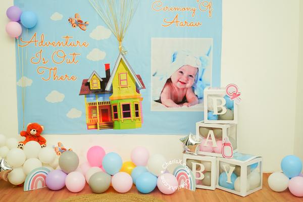 Get this gorgeous balloon decoration for your baby naming ceremony!