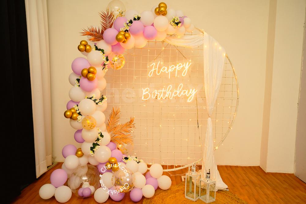 Make your occasions memorable with CherishX's Pastel Purple and White Mesh Decor.