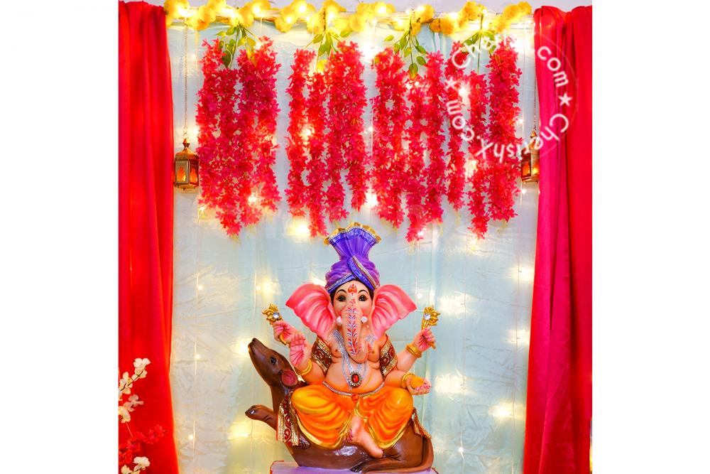 CherishX Pink Flowers Ganesh Puja Decor for your home