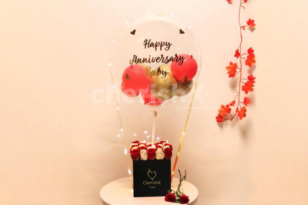 Send lovely wishes to your close ones with CherishX's Red & Gold Balloon Bucket!