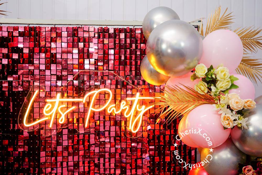 The let's party neon light shines the brightest at night!