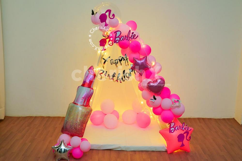 Celebrate your baby girl's first birthday with this adorable Barbie Theme Kids Canopy Decor!