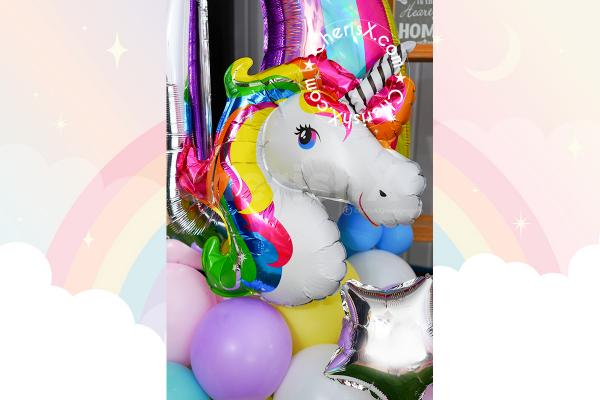 Unicorn Theme Balloon Bouquet adds charm to the occasion of the first birthday celebrations!