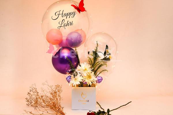 The colourful balloons represent the spirit of Happy Lohri