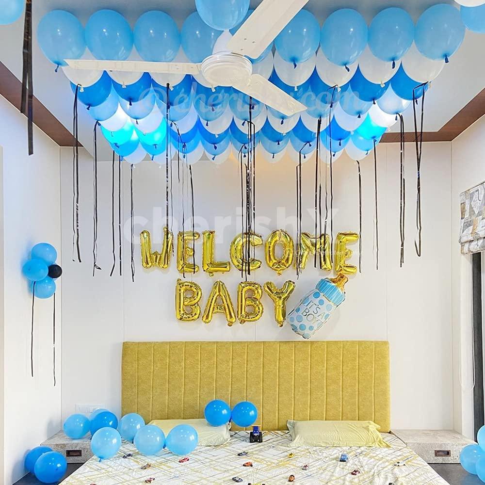 A welcome baby decor curated with shades of blue colour balloons!