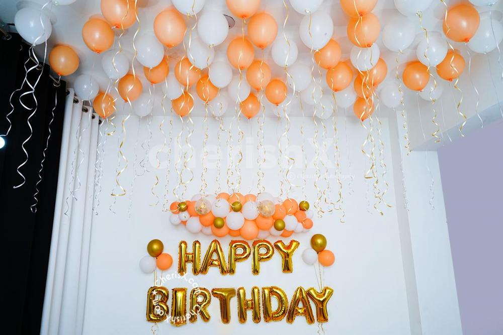 Celebrate birthdays, anniversaries and more with CherishX's White and Peach Balloon Decor.