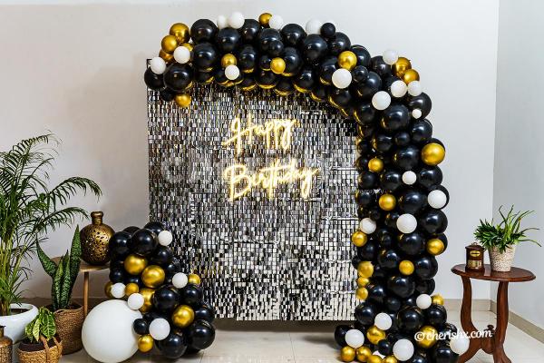 Sequin Panel with Happy Birthday Neon Signage to make your party lit!