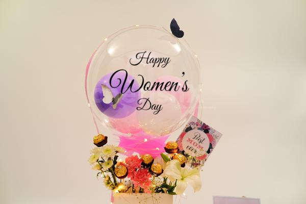Celebrate women's Day 2022 with CherishX's Premium White and Pink Balloon Bucket!