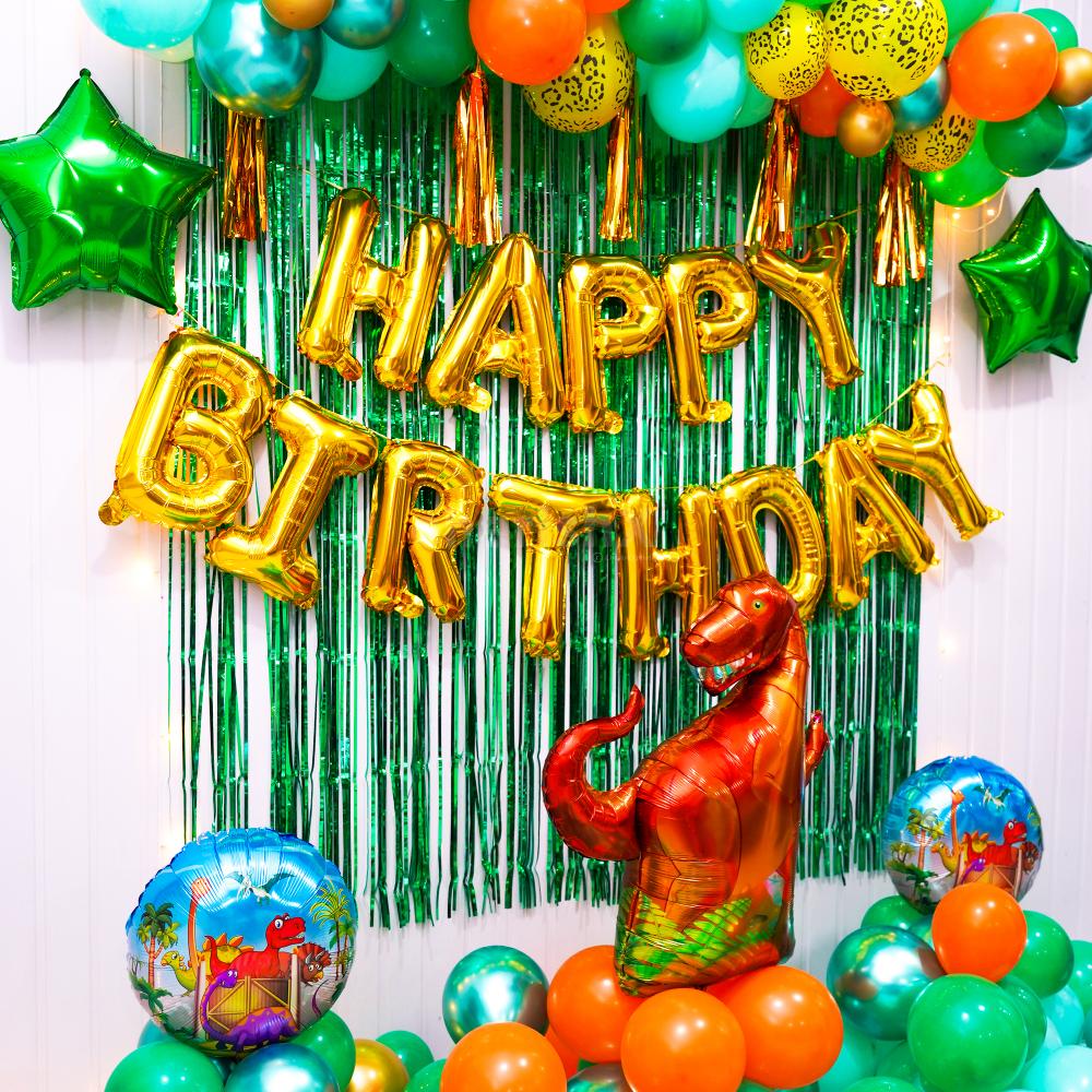 The floating balloons add joy and fun for children to playOur dinosaur-theme birthday party promises fun from the primitive world