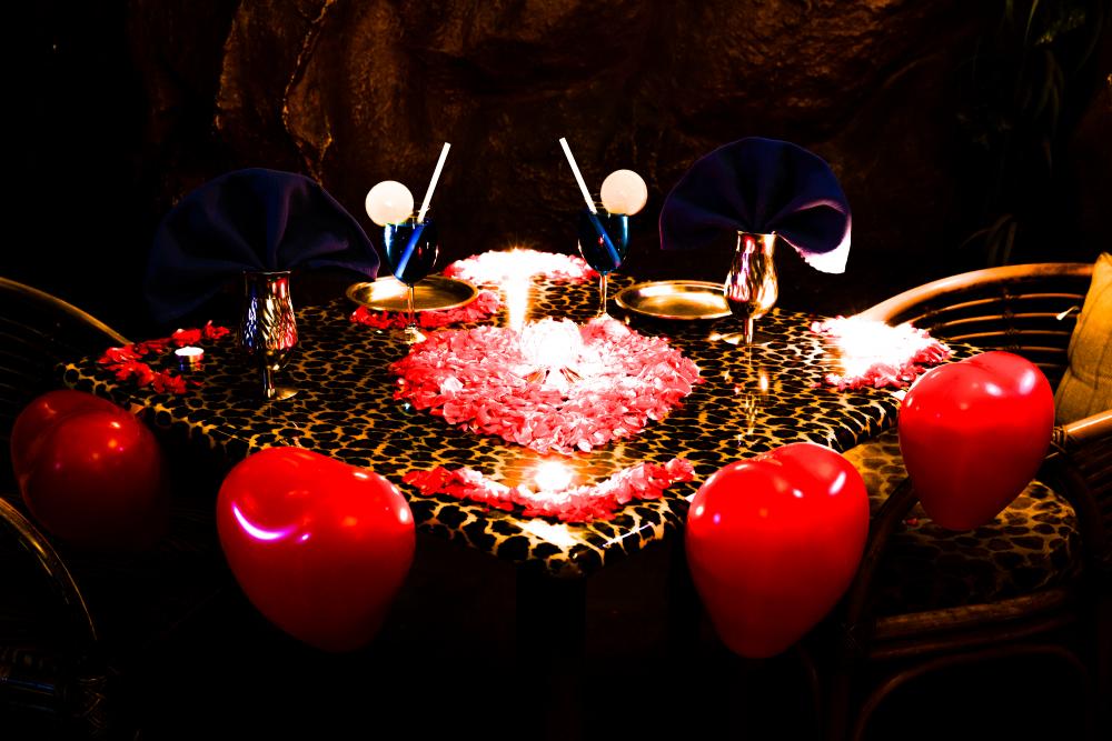 Experience the unique ambience of dining inside a cave, complete with rose petals and balloons.