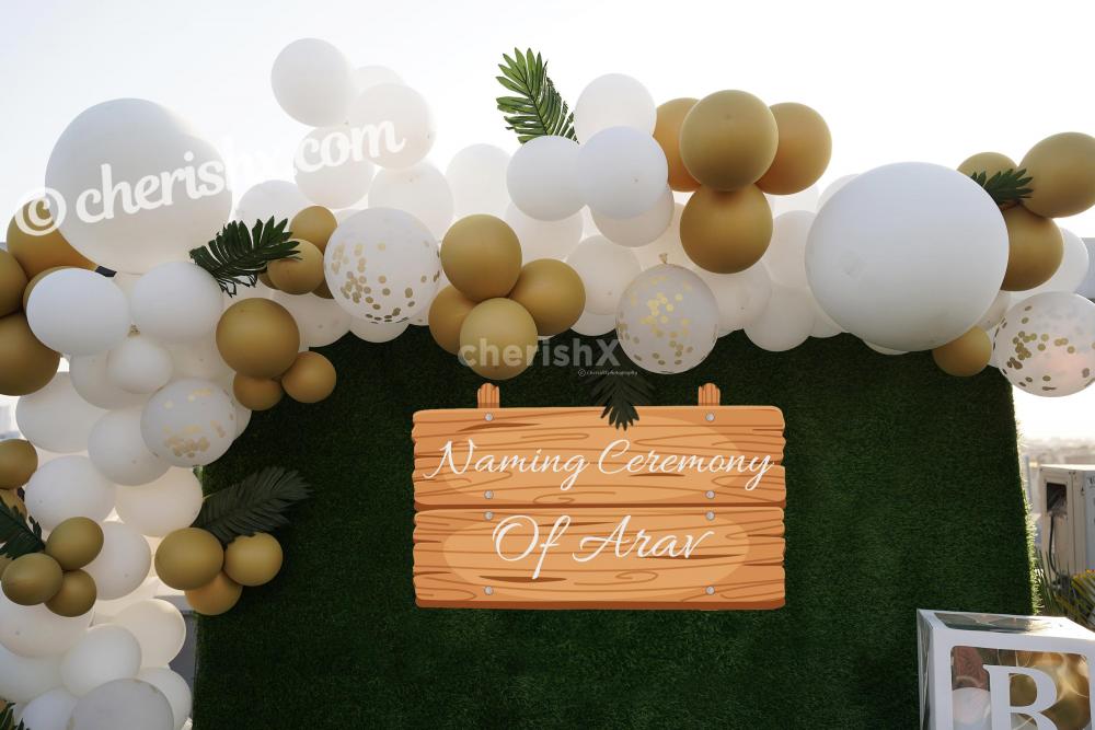 An open space Annaprashan naming ceremony decor!