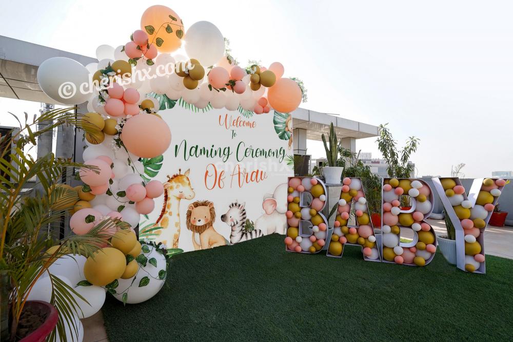 A Gorgeous Jungle Theme Decor for your baby's naming ceremony!