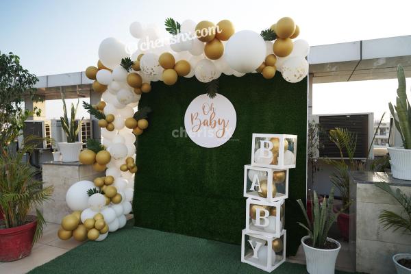 Celebrate the birth of your child with this loving CherishX's Golden and White Baby Shower Decor!