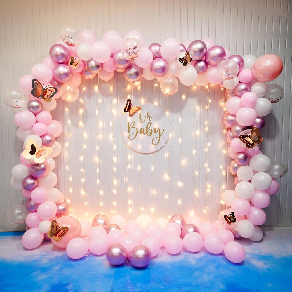 Rosy Whispers Baby Shower Decorations Create a Soft and Serene Atmosphere.