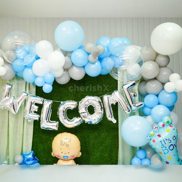 Customize your baby's welcome with our Whimsical Elephants Decorations, adding personalized touches like photo booths, LED lights, and welcome boards.