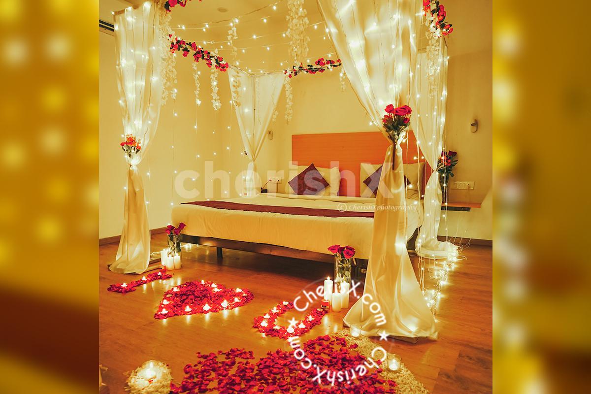 Romantic First Wedding Night Room Decoration in Mumbai