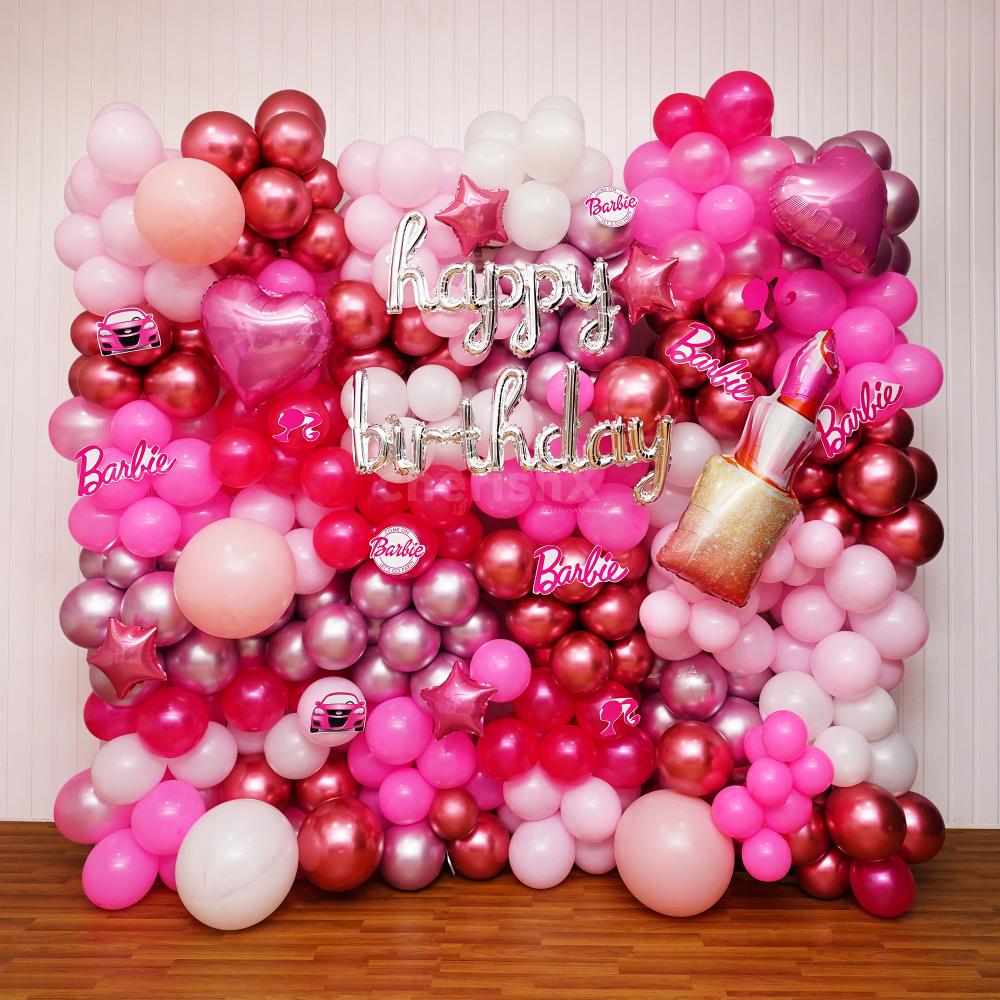 Iconic Barbie glam with lipstick foil balloon.