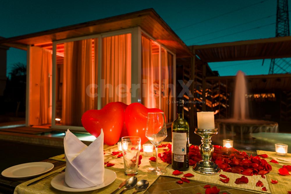 Get ready to delve into a poolside dinner is a symphony of romance under the stars.