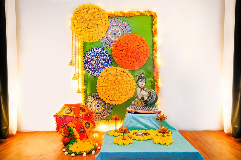 spread positivity and spirituality throughout your home with our mandala floral Janmashtami backdrop decor.