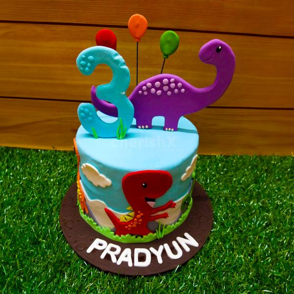 Baby Dinosaur Theme Fondant Cake for Unforgettable Birthdays