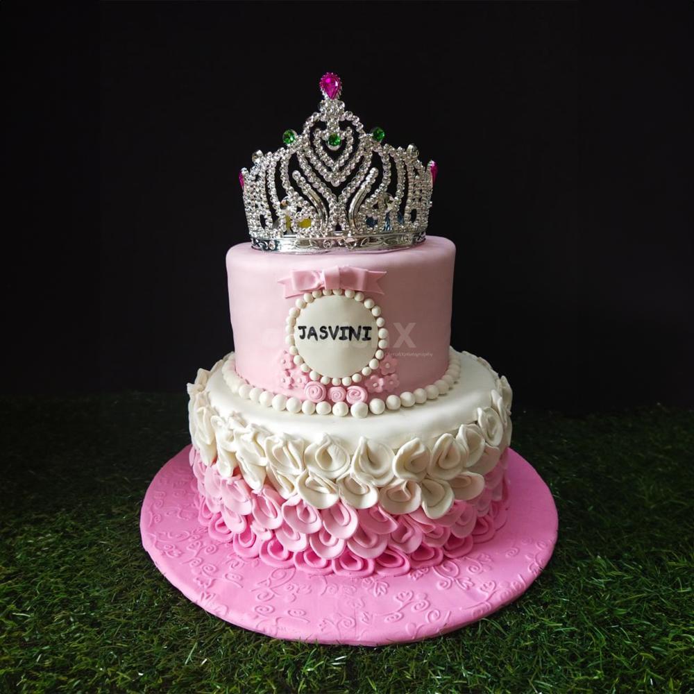 Pink Two Tier Birthday Cake with a Sparkly Crown | Gurgaon Bakers-nextbuild.com.vn
