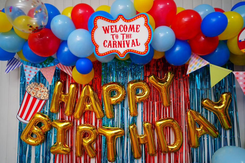 Craft an Authentic Carnival Experience with Multicolored Confetti and Free-Floating Balloons.