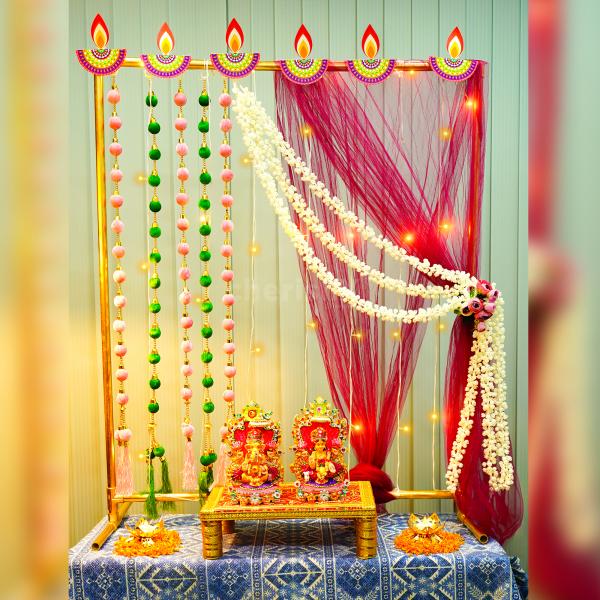 Create a serene puja atmosphere at home with our DIY Divine Mandap Backdrop Kit. All you need is neatly packed in one box!