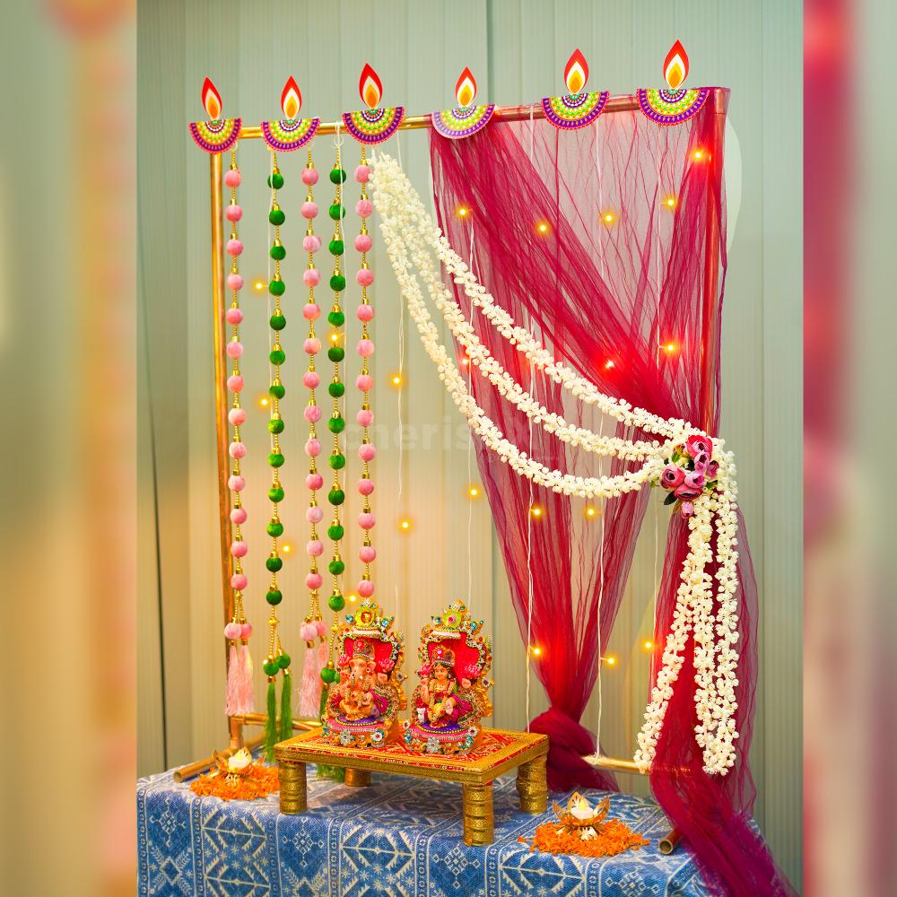 Craft a beautiful backdrop for your deities with our versatile Divine Mandap Backdrop Kit. Your creativity, our essentials!