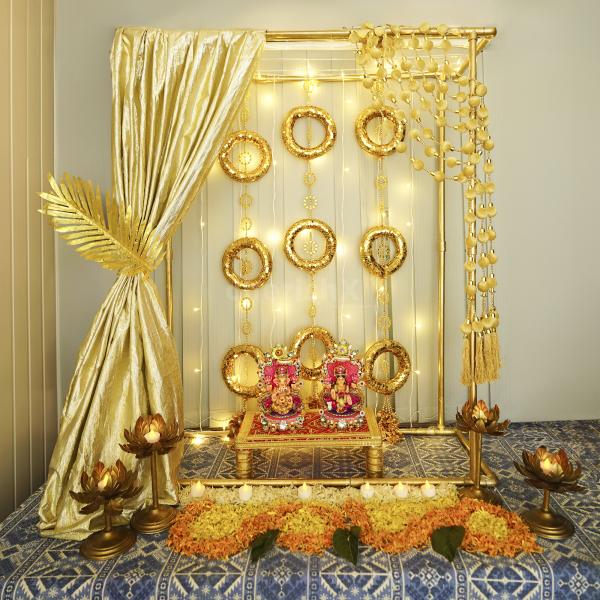 Shine bright with the Gold Color Coated PVC Cuboid Stand - a foundation of elegance for your Diwali decor.