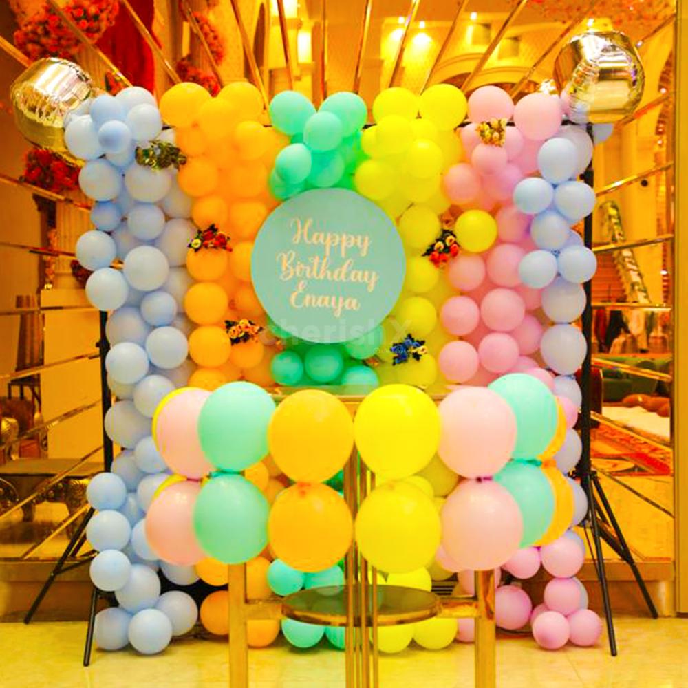 Bring joy to your child's birthday with our pastel balloon decoration, a delightful palette that mirrors their excitement!