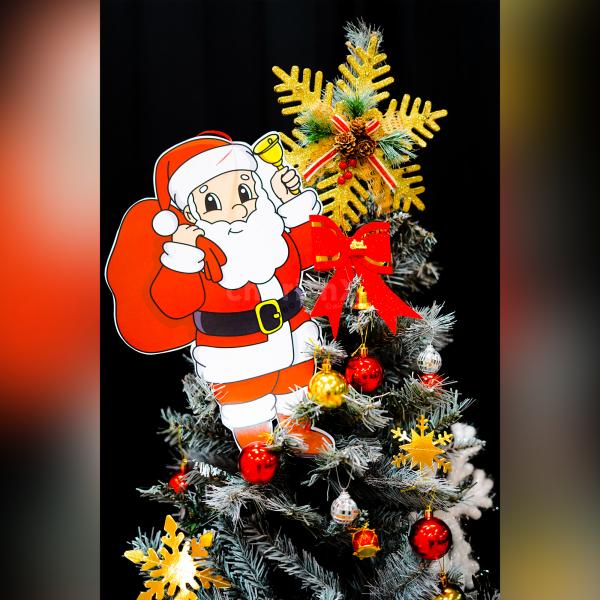 Thermocol candy canes, snowflake cutouts, & charming Santa decorations look captivating.