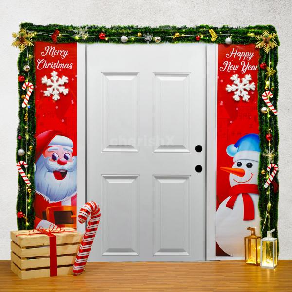 Captivating Christmas backdrop with jingle bell entrance decorations.