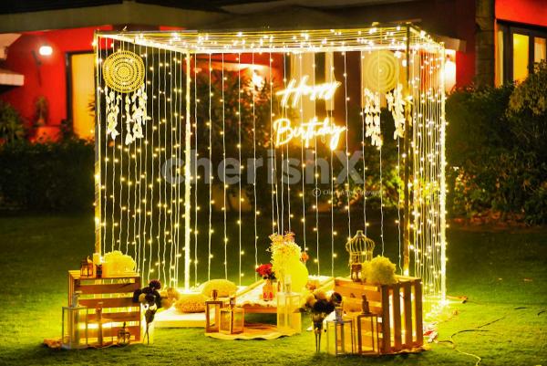 Dreamy cabanas adorned with twinkling lights, dream catchers, and pixel lights, create a romantic escape under the stars.