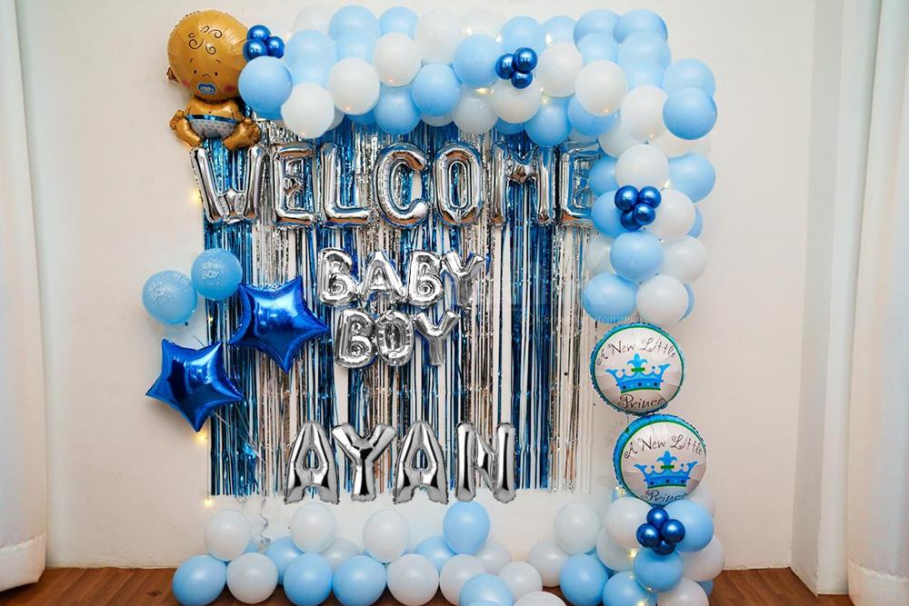 Blue and white themed baby boy decor by CherishX.